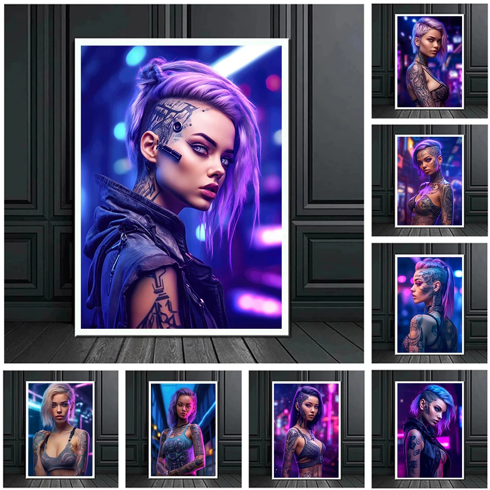 Home Decor Mirror - Pósteres de chicas con tatuajes Cyberpunk