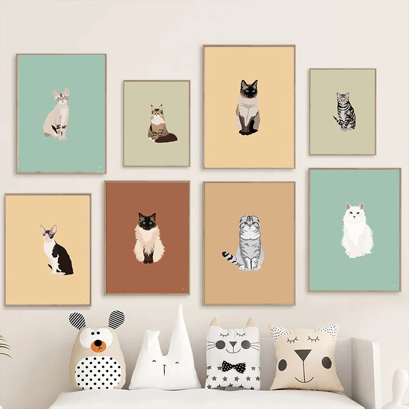 Home Decor Minimal - Pósteres de gatos siameses Sphynx escoceses,