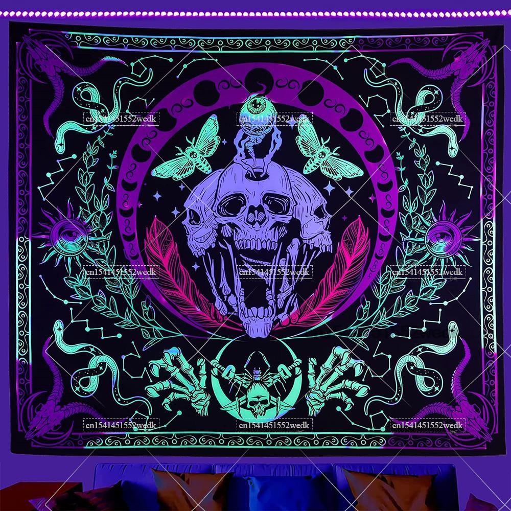 Home Decor Hippie - Tapiz de luz negra de calavera