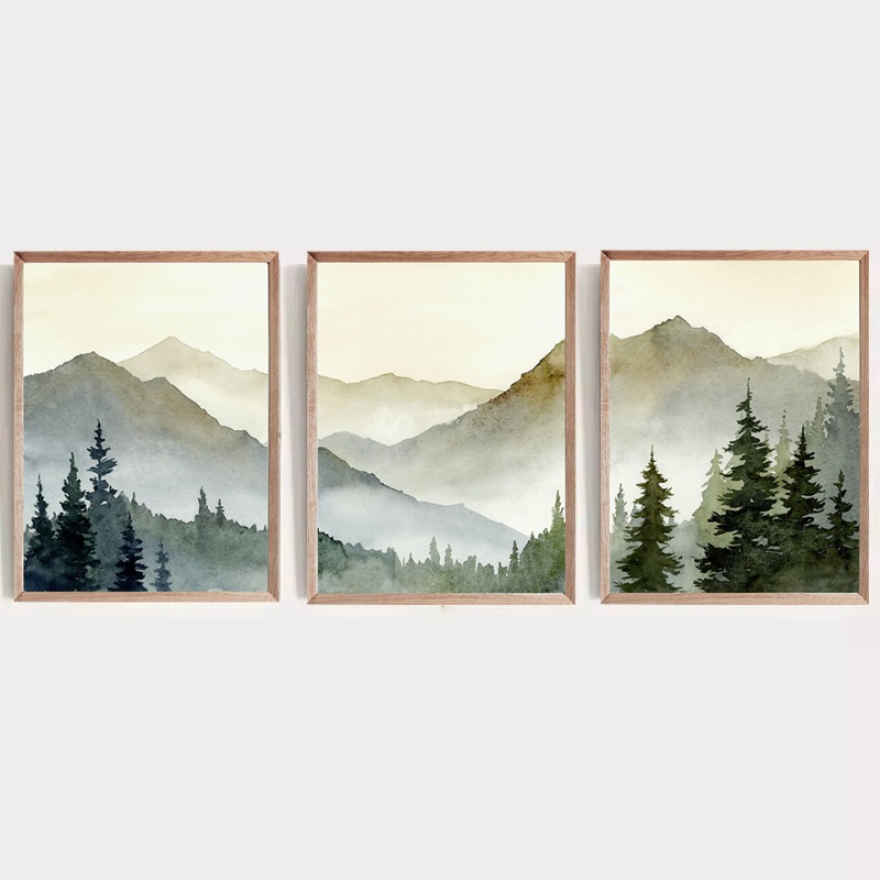 Watercolor Poster Print - Póster de acuarela de montaña verde