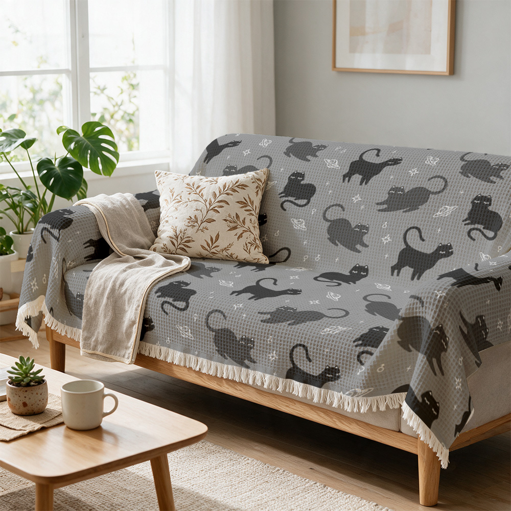 Neutral Throw Blanket - Manta con estampado de gatos, funda