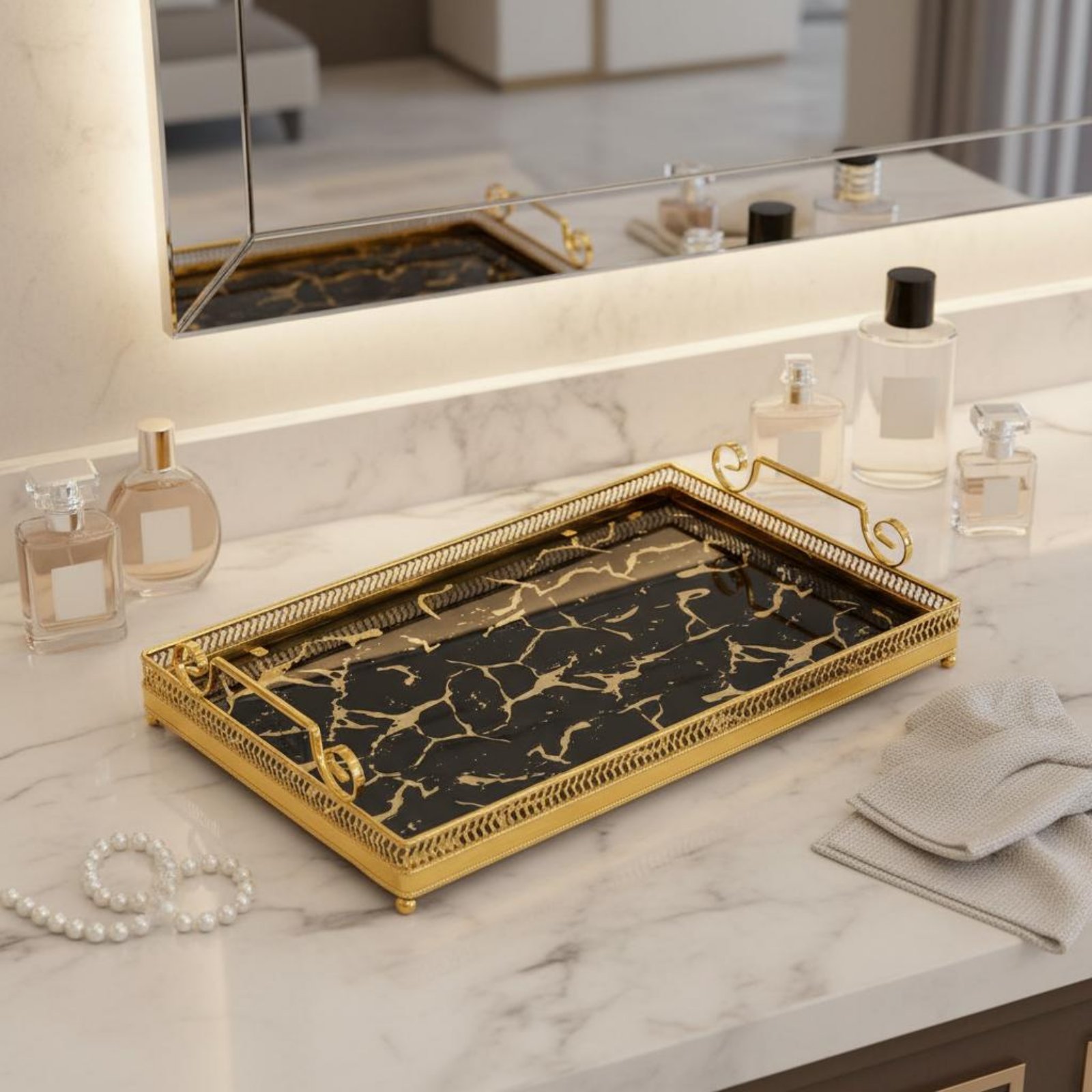Home Decor Mirror - Bandeja Decorativa con Espejo, Diseño Nórdico,