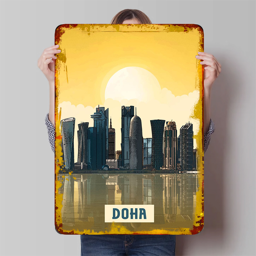 Home Decor Qatar - Doha Skyline-arte de pared de Metal,