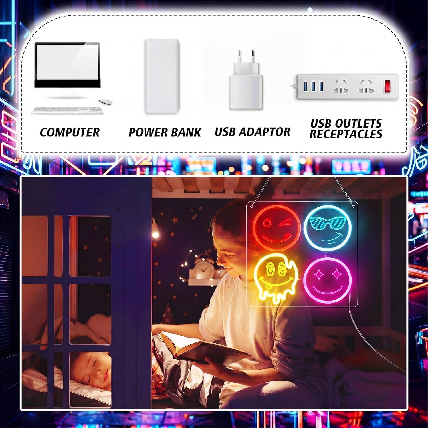 Lindo letrero LED de neón con  - Home Decor Emoji reseña y precio