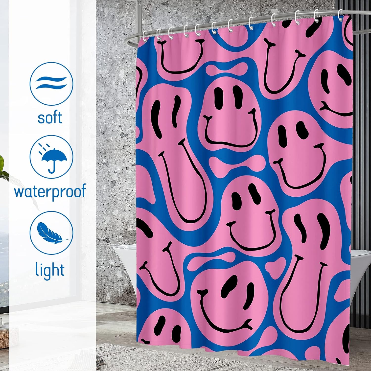 Cortina de ducha con estampado - Home Decor Emoji reseña y precio