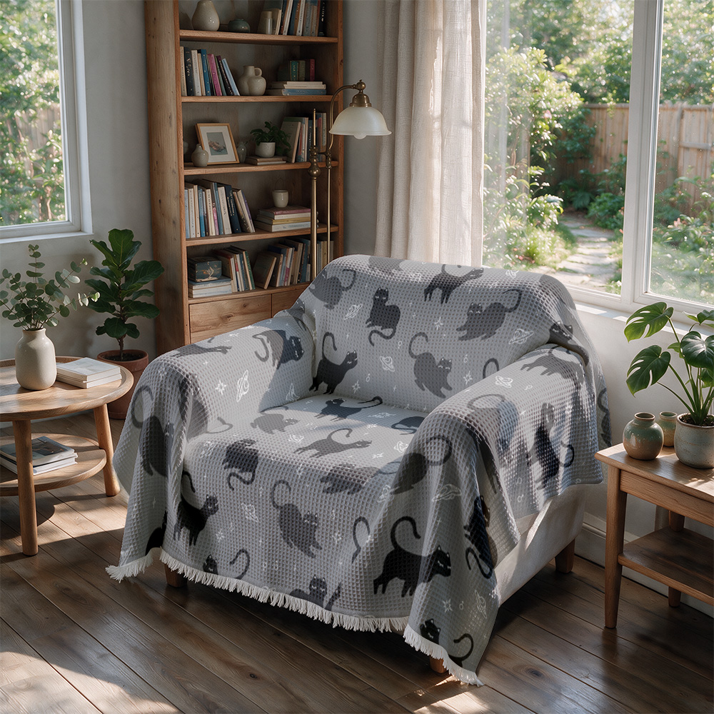 Manta con estampado de gatos,  - Neutral Throw Blanket reseña y precio